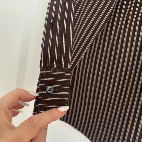 BCBG Brown Casual Button Down Shirt with Stripes - Picture 4 of 7